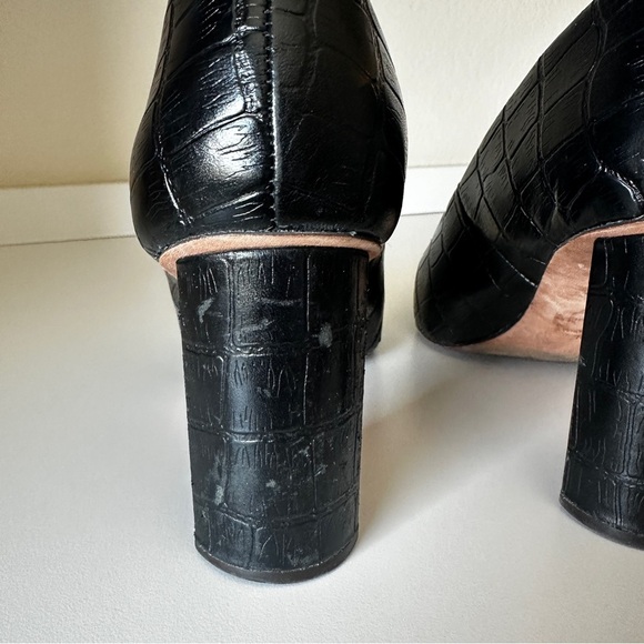 Ad & Daughter Esmea Black Croc-Embossed Leather Block Heel Pumps – Size 10 - Picture 4 of 12